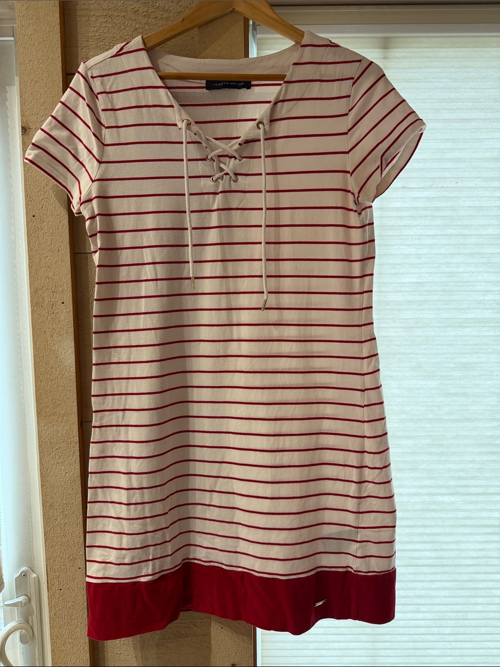 Tommy Hilfiger White Dress with Red Stripes and Red Hem